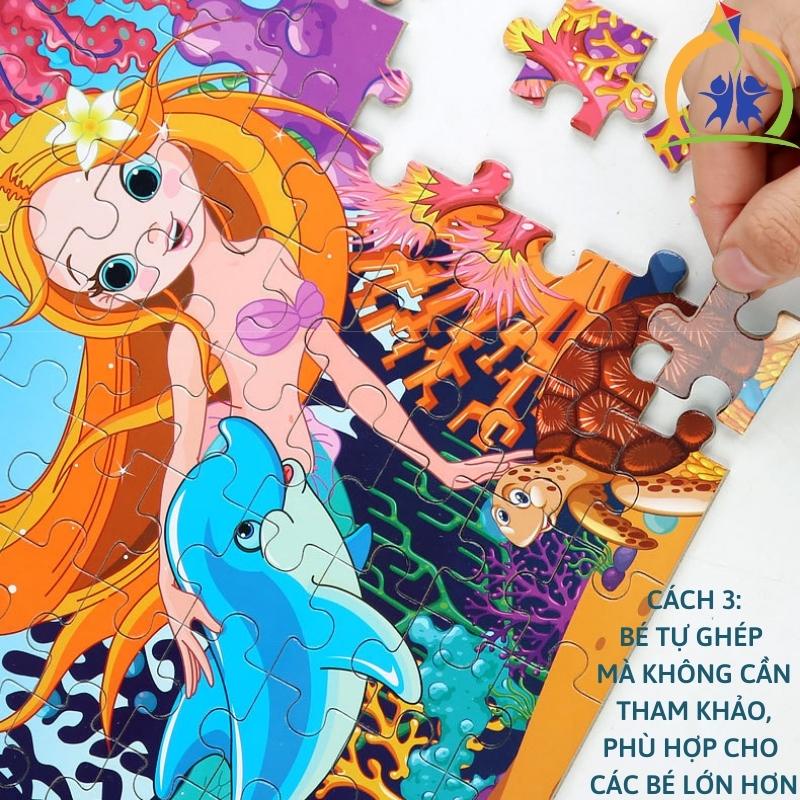 Đồ chơi xếp hình cho bé GenKids Tranh ghép hình bằng gỗ 100 mảnh có tranh hướng dẫn và hộp đựng cao cấp