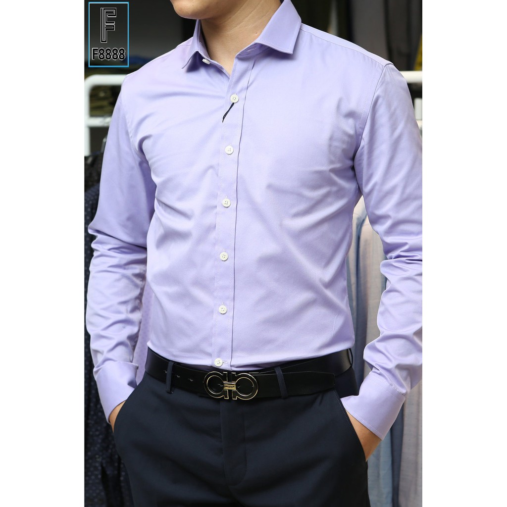 Áo sơ mi công sở nam đẹp dài tay áo kiểu hàn quốc F8888 Màu Tím Nhạt loại đẹp