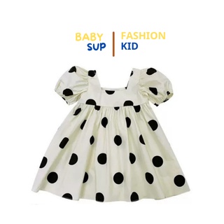 Váy đầm chấm bi chất liệu đũi BABY SUP cho bé gái cân nặng 8-22KG