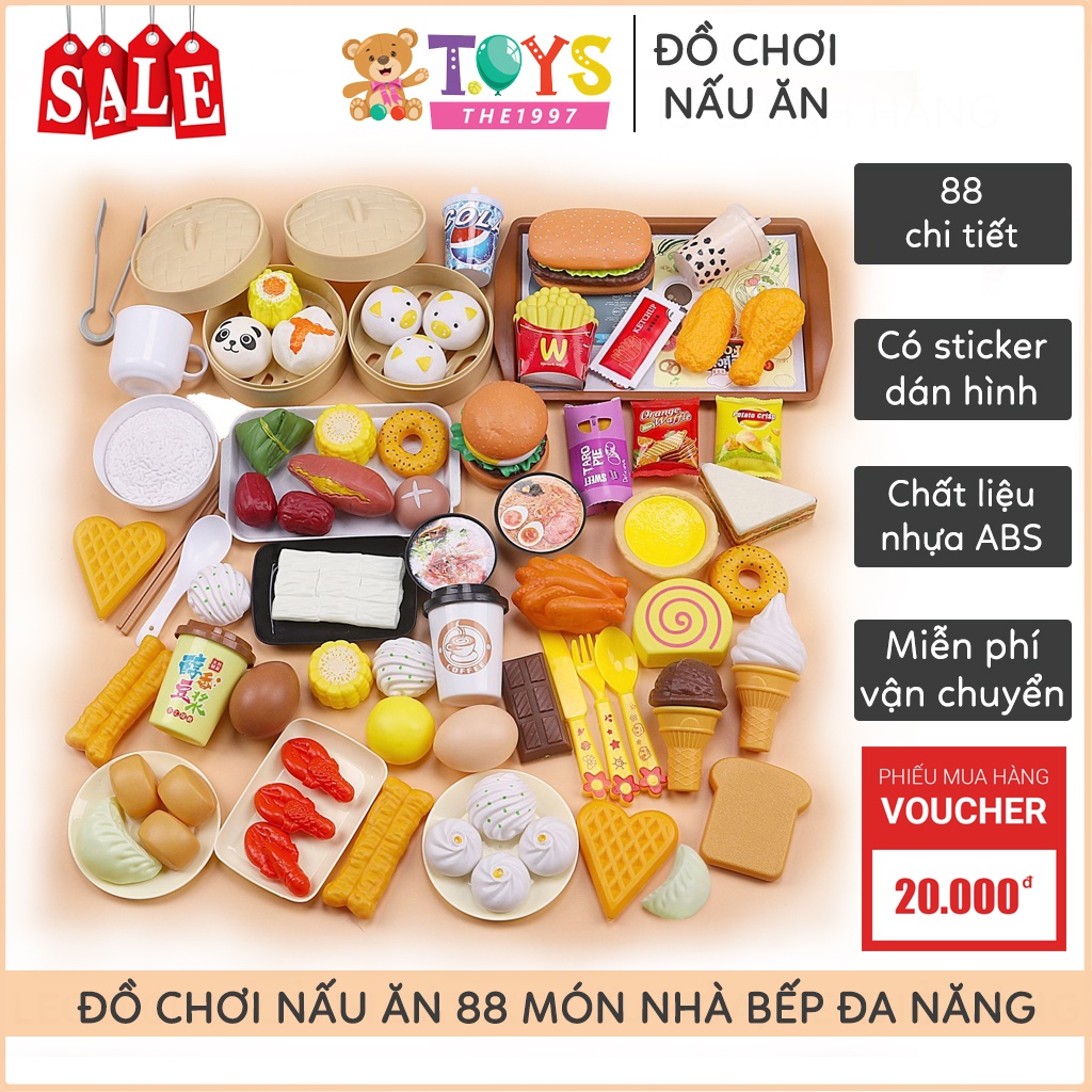 BỘ ĐỒ CHƠI NẤU ĂN 88 CHI TIÊT ĐẦY ĐỦ CÁC MÓN ĐỒ CHƠI NHÀ BẾP NƯỚNG XÀO HẤP LUỘC, HỘP CỨNG, CHẤT LIỆU NHỰA  ABS AN TOÀN