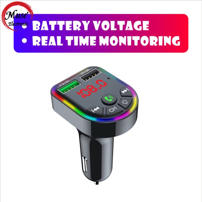 Thiết Bị Thu Phát Bluetooth 5.0 Fm Mp3 Không Dây Hai Cổng Usb Sạc Nhanh Dùng Trong Xe Hơi