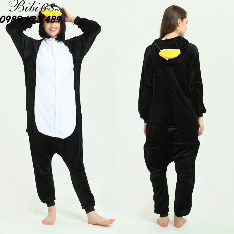 [mã BLUE5 giảm 5k] Bộ Đồ hình thú chim cánh cụt liền thân lông mịn Pijama dành Cho Người Lớn và Trẻ Em Hoạt Hình Cosplay