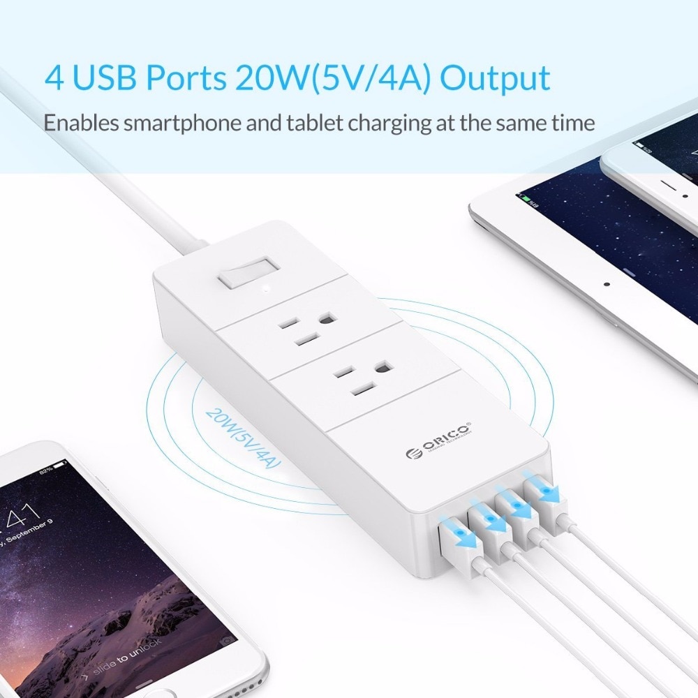 Ổ Cắm Điện ORICO 2AC 4 Cổng USB Đa Năng IPC-2A4U-V2