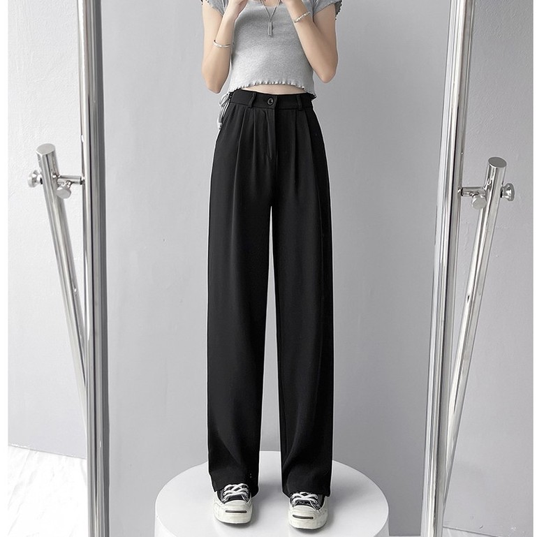Quần suông ống rộng culottes lưng cao khoá trước 1 khuy vải tuyết mưa kiểu hàn quốc