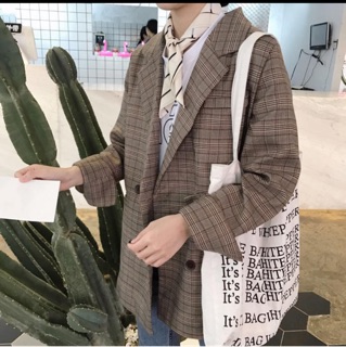 Áo blazer kẻ gỗ