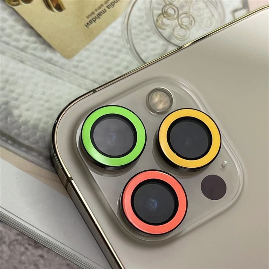1 Miếng Kính Cường Lực Bảo Vệ Camera Sau Ống Kính Máy Màu Dạ Quang Cho iPhone 15 14 13 Pro Max 14 Plus 12 11 Mini
