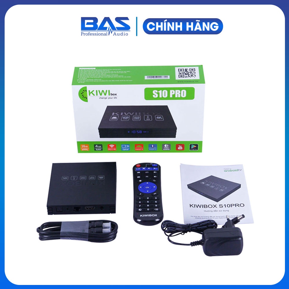 Kiwibox S10Pro, tivi box Ram 4G, android 10 kèm chuột bay có giọng nói, hỗ trợ cổng quang, Bluetooth. Bas audio