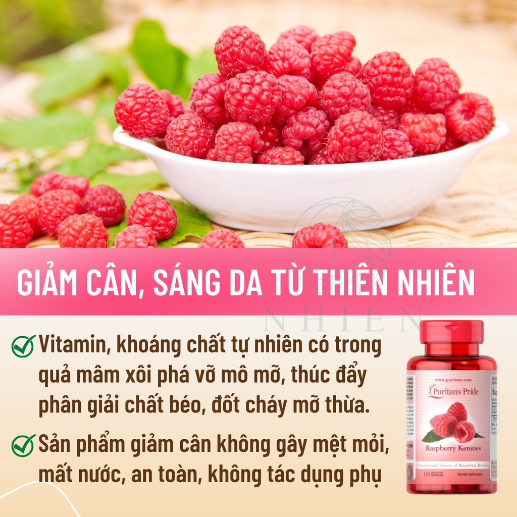 Viên uống giảm cân, giảm mỡ, đẹp da Raspberry Ketones Puritan's Pride 120 viên