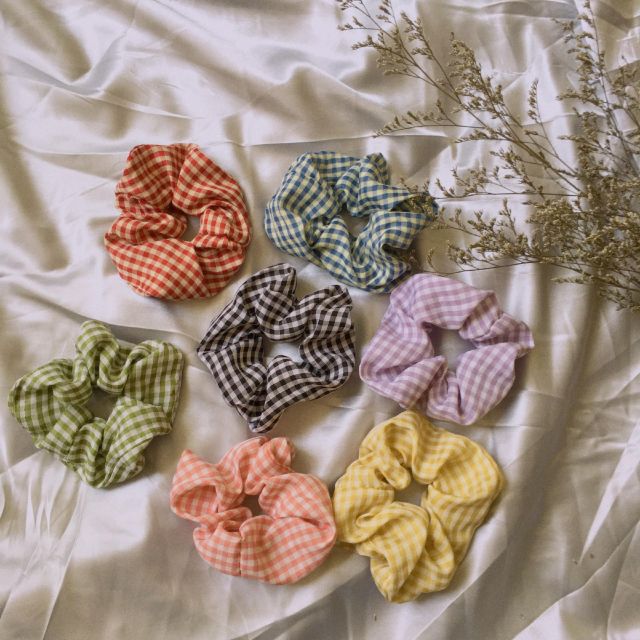 Chun tóc vải hottrend dễ thương - Scrunchies kẻ nhỏ vintage siêu xinh