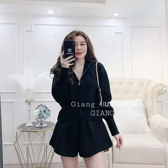Áo Len dạ ép có mũ kéo khoá