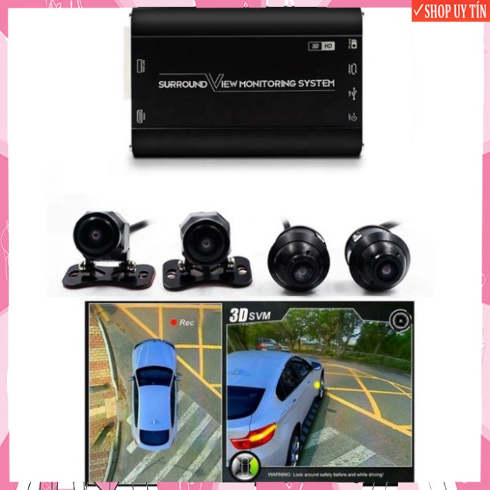 Bộ 4 mắt camera hành trình 360 độ, lắp cho màn hình trên ô tô. Bản 3D cao cấp chuẩn AHD 1080P - Hàng Bảo Hành 12 Tháng