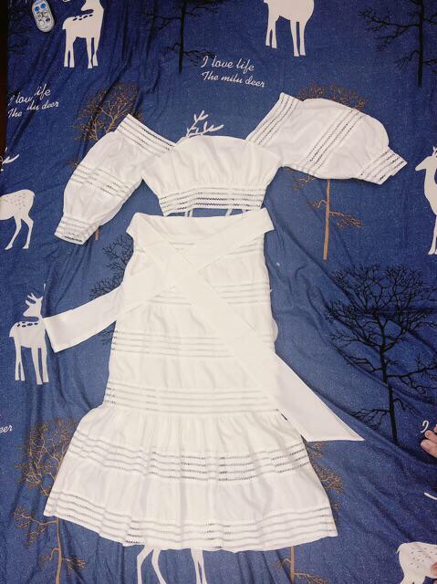 Set Trắng Áo Cổ Vuông Dáng Lửng + Chân Váy Đuôi Cá Dáng Dài Dạo Phố Xinh Xắn S00023 | BigBuy360 - bigbuy360.vn