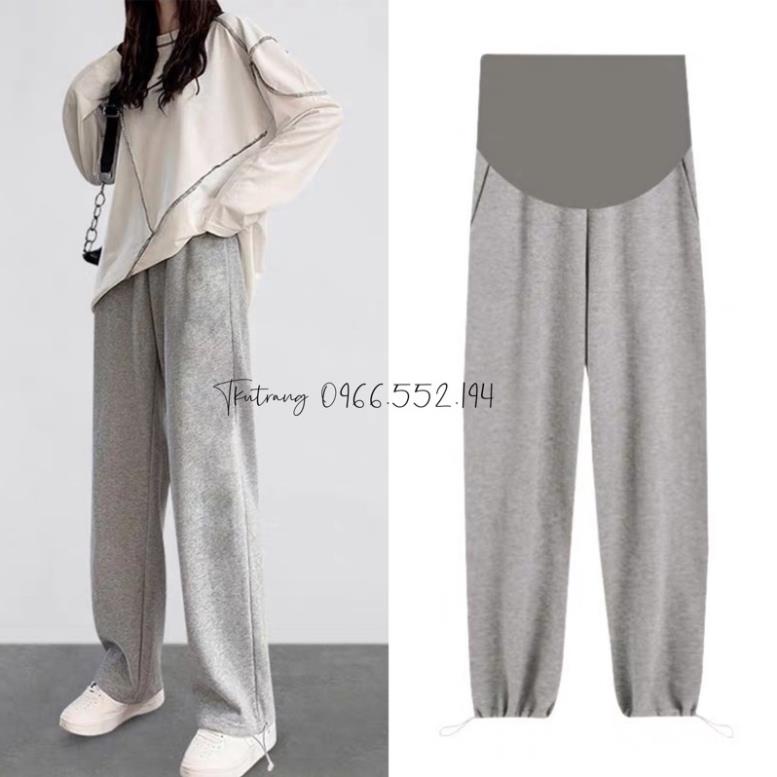 Quần Bầu Jogger bo chun gấu mặc được 2 kiểu dáng,chất cotton dệt tổ ong co dãn có chun chỉnh mặc cả thai kì