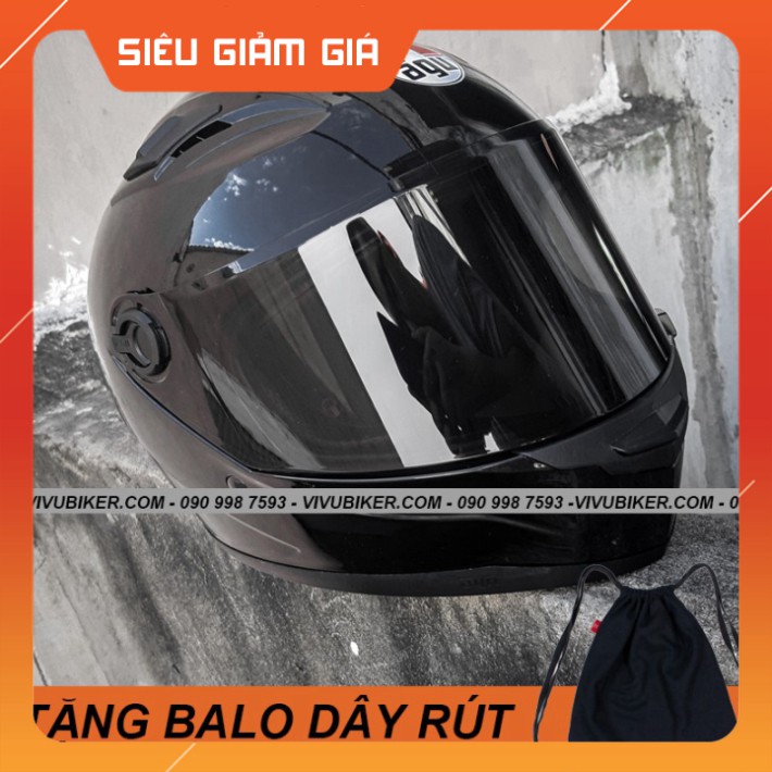 HOT-  Mũ Fullface AGU đen bóng tặng kèm balo dây rút - Mũ bảo hiểm Fullface AGU đen bóng kính đen siêu ngầu