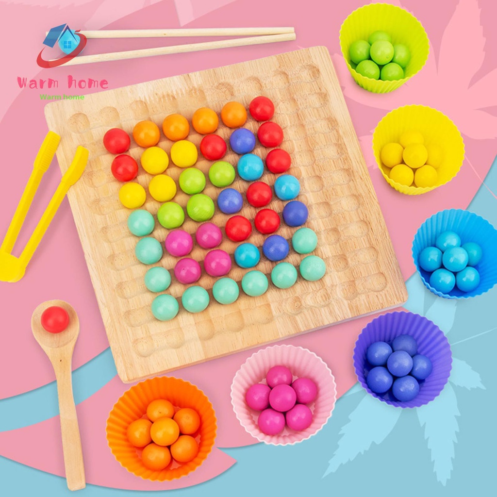 Shopeecarena Beads Board Game, Rainbow Wooden Go Games Set Dots Shuttle Beads Puzzle Toy