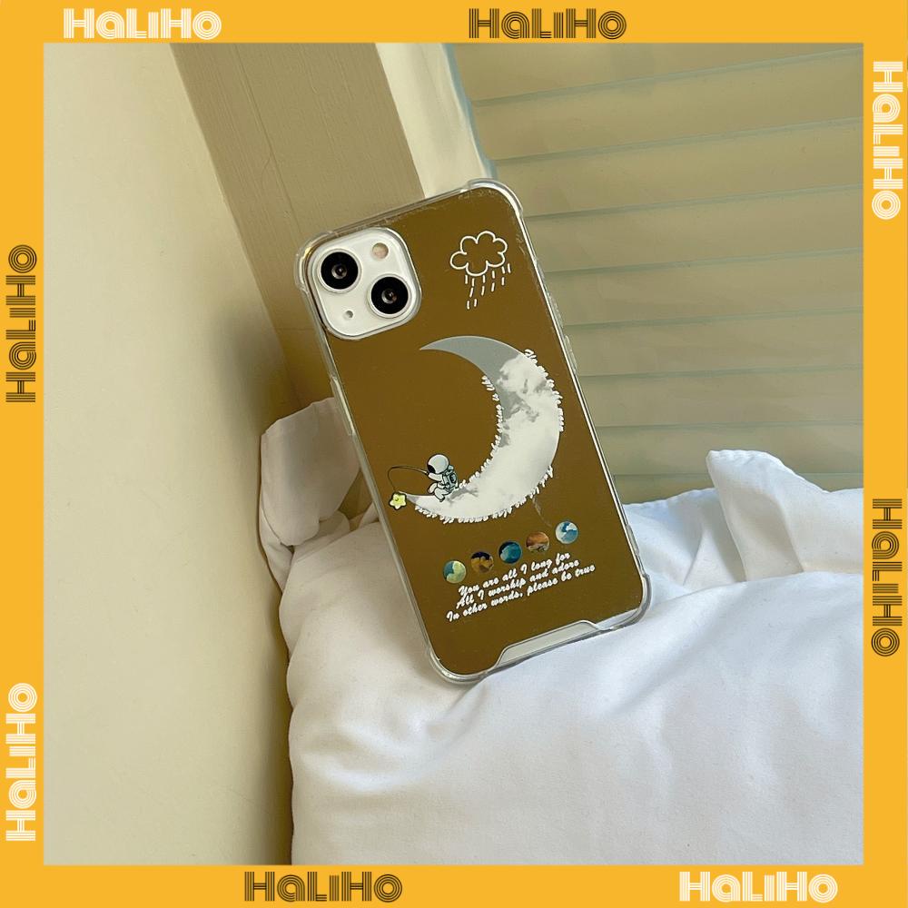 iPhone Case Acrylic HD Mirror Laser Airbag Shockproof Protection Camera Cute Moon Cloud Astronaut Compatible For iPhone 11 iPhone 13 Pro Max iPhone 12 Pro Max iPhone7Plus iPhone xr
