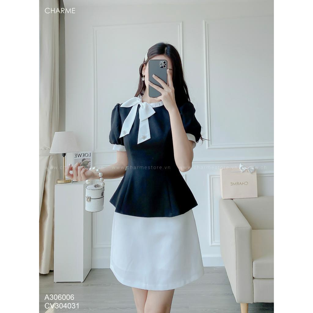 Áo Peplum cổ tròn nơ lệch thiết kế cao cấp Charme 306006