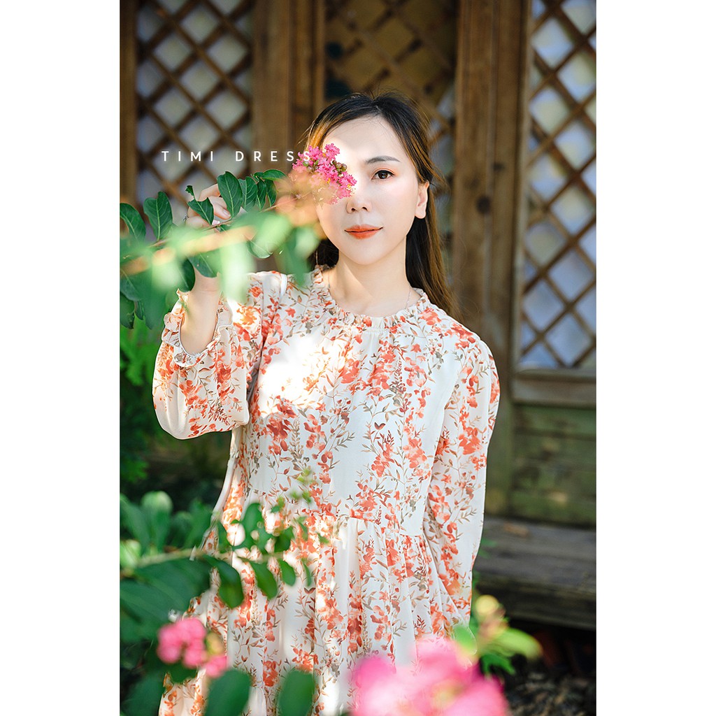 Váy hoa nhí,đầm babydoll tay dài voan 2 lớp