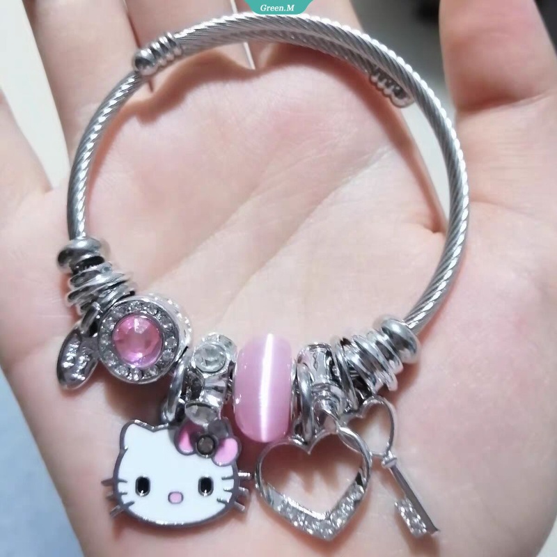 Vòng Tay Trang Sức Hạt Pha Lê Hình Hello Kitty Dễ Thương Y2K Millennial Cho Nữ Sinh