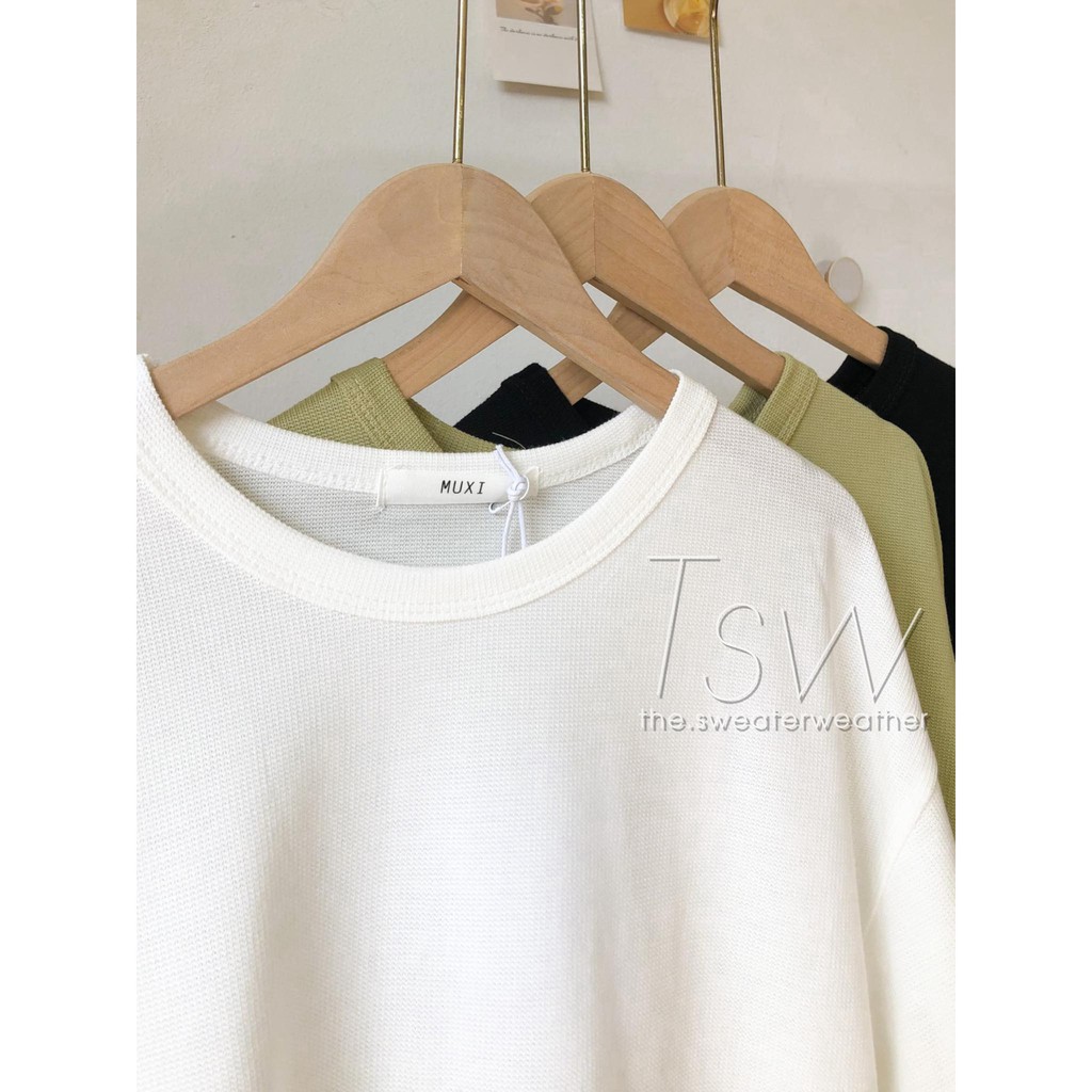 [Mã WASKT304 giảm 15% tối đa 30K đơn 99K] Áo phông dệt kim sần xẻ tà oversize (Ảnh thật) | BigBuy360 - bigbuy360.vn