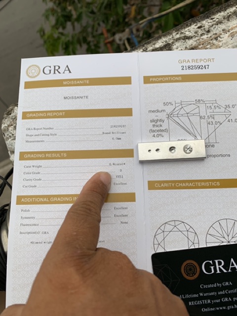 Kim cương nhân tạo Moissanite 6ly + giấy kiểm định