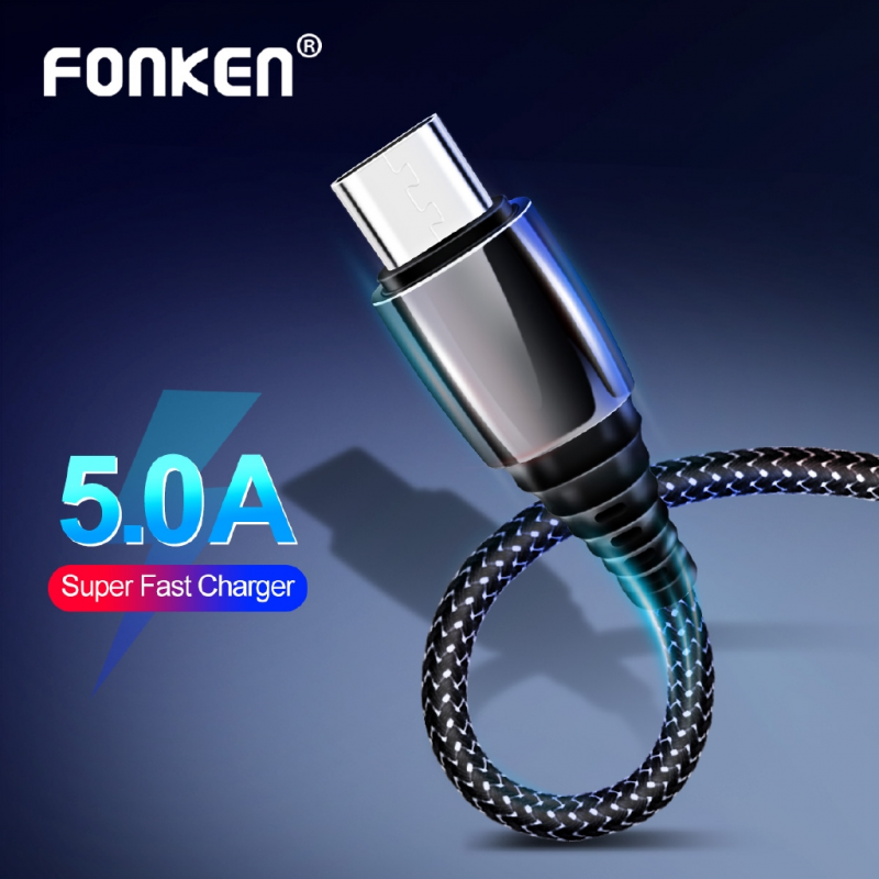 Cáp Sạc Nhanh FONKEN 5A Bằng Hợp Kim Kẽm Dây Nylon Bện Đầu Usb Type C Dài 1m