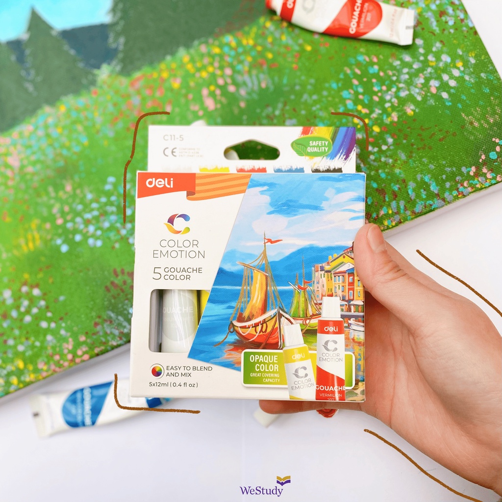 Hộp màu nước Gouache 5 màu cơ bản - TẶNG KÈM CỌ VẼ