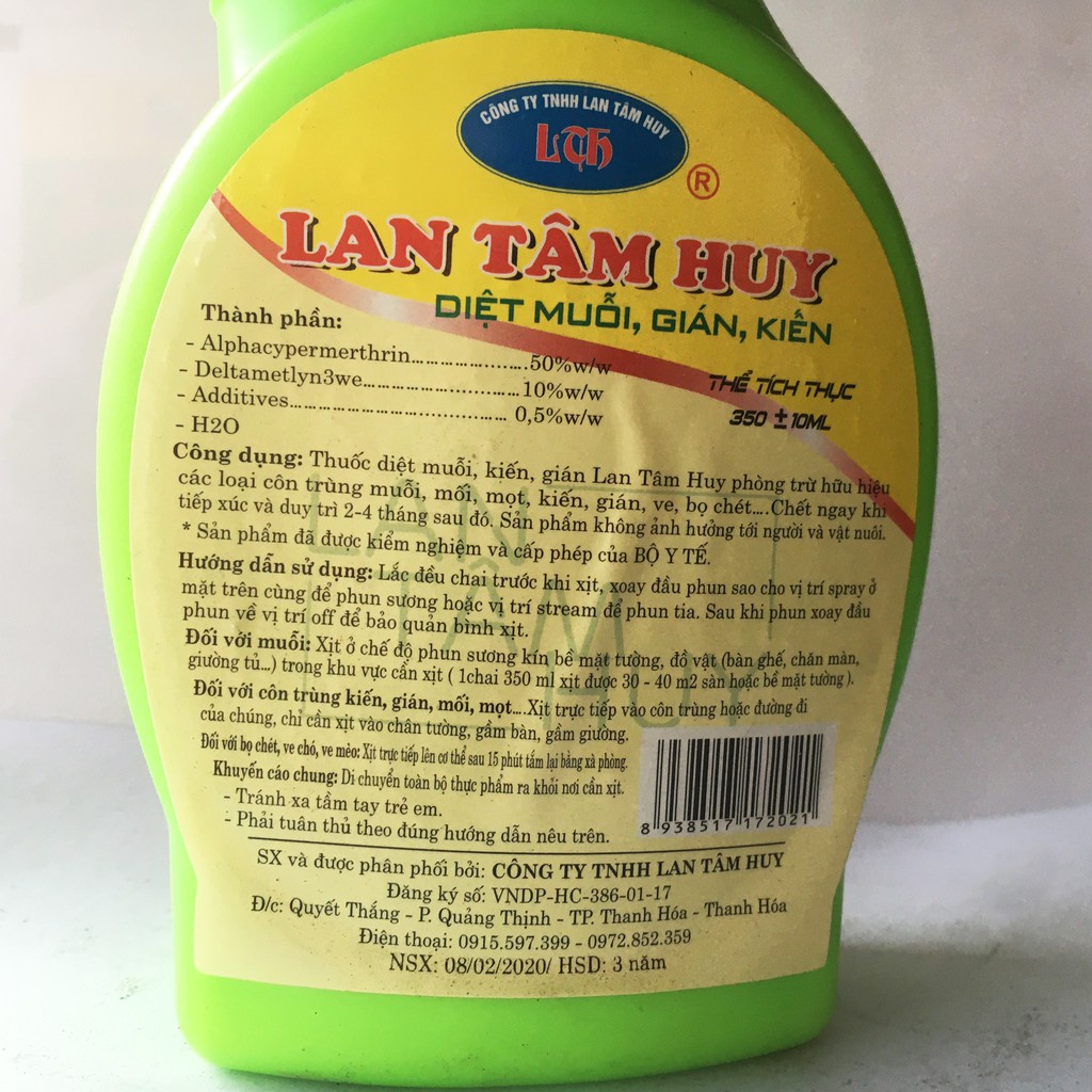 Thuốc diệt muỗi, kiến, gián LAN TÂM HUY chai 350ml dạng xịt