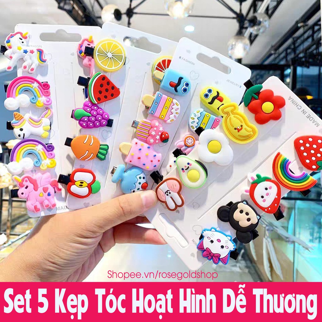 Set 5 Kẹp Tóc Hoạt Hình Dễ Thương Phong Cách Hàn Quốc Cho Bé và Mẹ