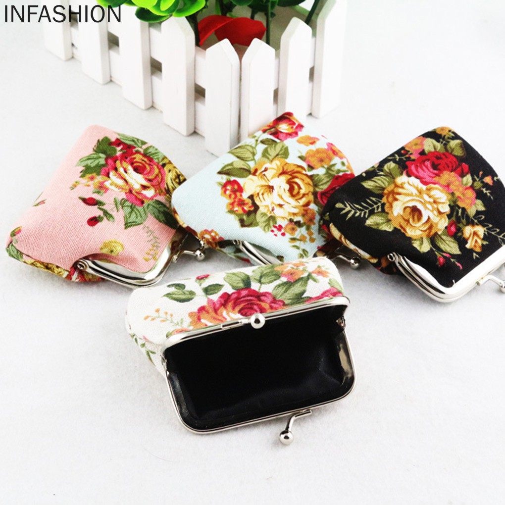 Ví Mini Đựng Tiền Xu Họa Tiết Hoa Dễ Thương Cho Nữ