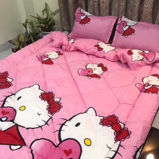 Trọn bộ chăn phao poly 5 món hello kitty