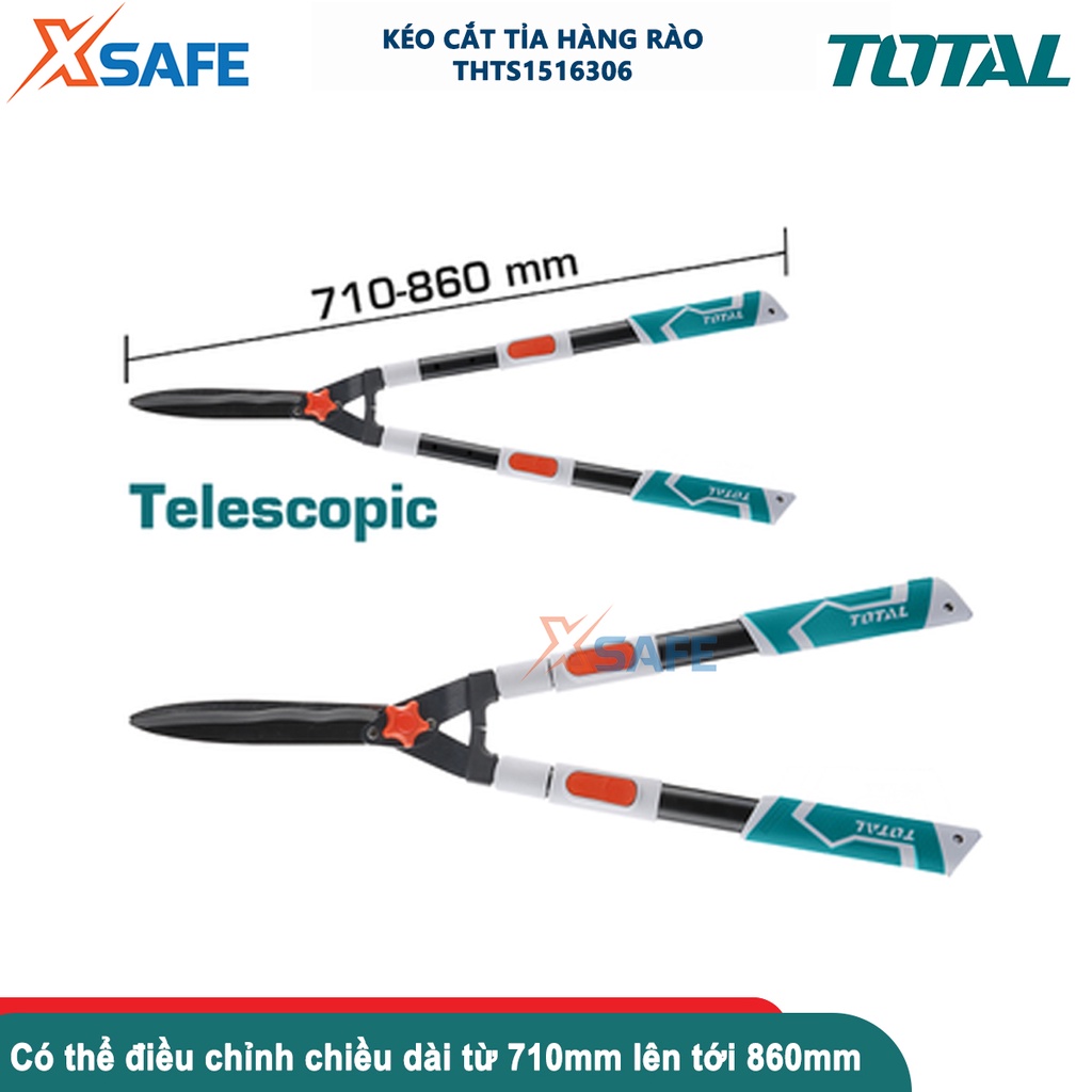 Kéo cắt tỉa cây TOTAL THTS1516306, có thể điều chỉnh kích thước từ 710mm - 860mm, chất liệu thép cacbon 55#