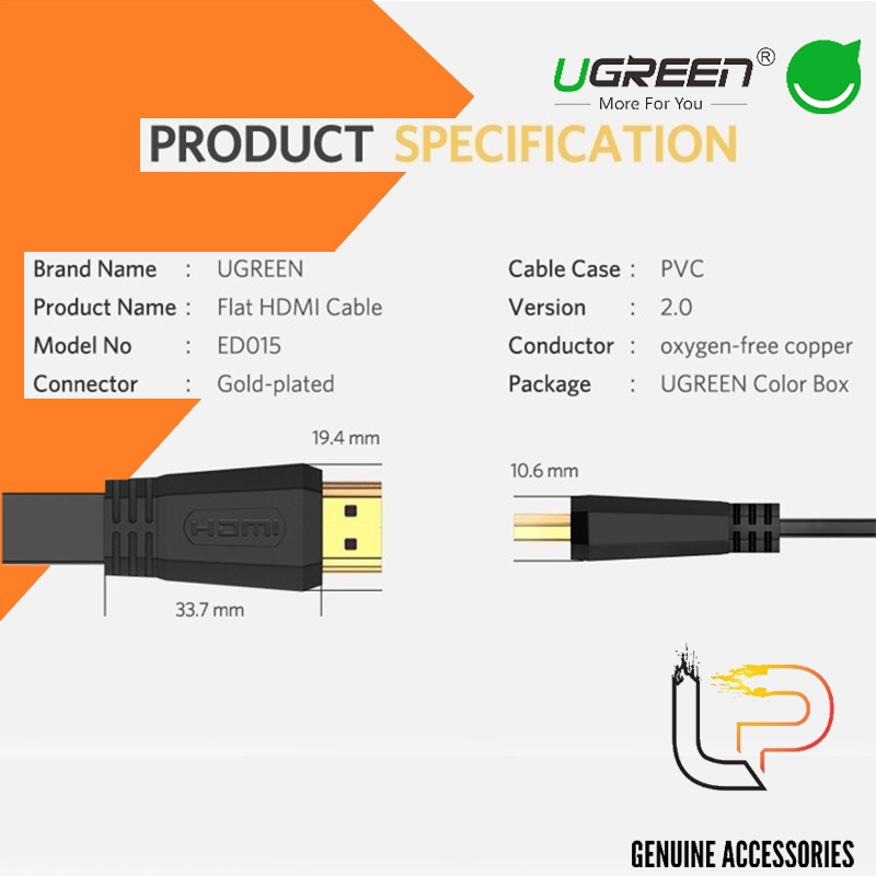 Cáp Hdmi 2.0 dẹt Flat Cable Màu Đen Ugreen Dài 1.5M - 2M - 3M - 5M