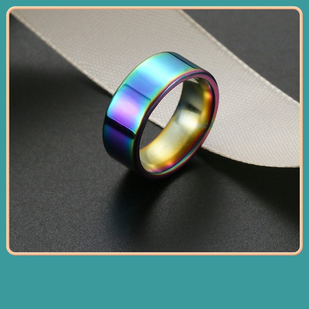 Nhẫn trơn nam cao cấp 8mm thép titan mạ kim loại vàng bạc vàng hồng đen xanh màu chuyển