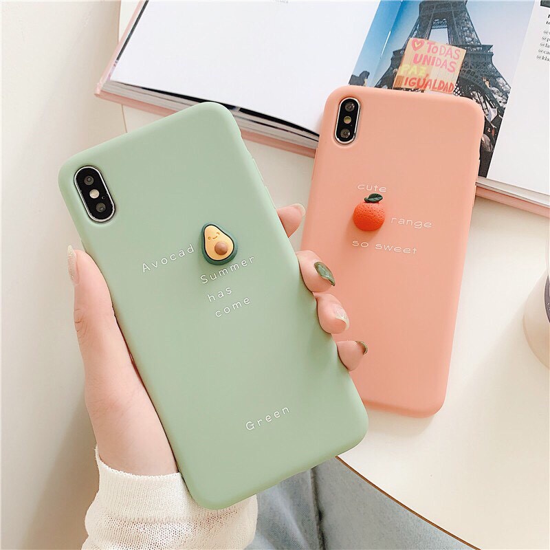 Ốp Lưng Iphone TPU gắn Trái Cây nổi 3D hình quả Bơ/ Đào/ Tim/Cam 6/6plus/6s/6splus/7/7plus/8/8plus/x/xr/xs/11/pro/max