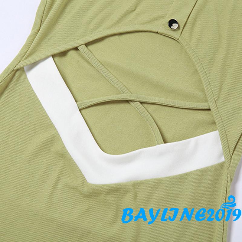 Đầm Ngắn Tay Dáng Ôm Màu Sắc Tương Phản Cài Nút Rỗng Gợi Cảm Cho Nữ