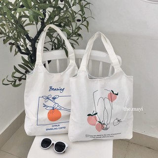Túi tote vải cam đào hồng mùa hè quai tròn hàn quốc ulzzang