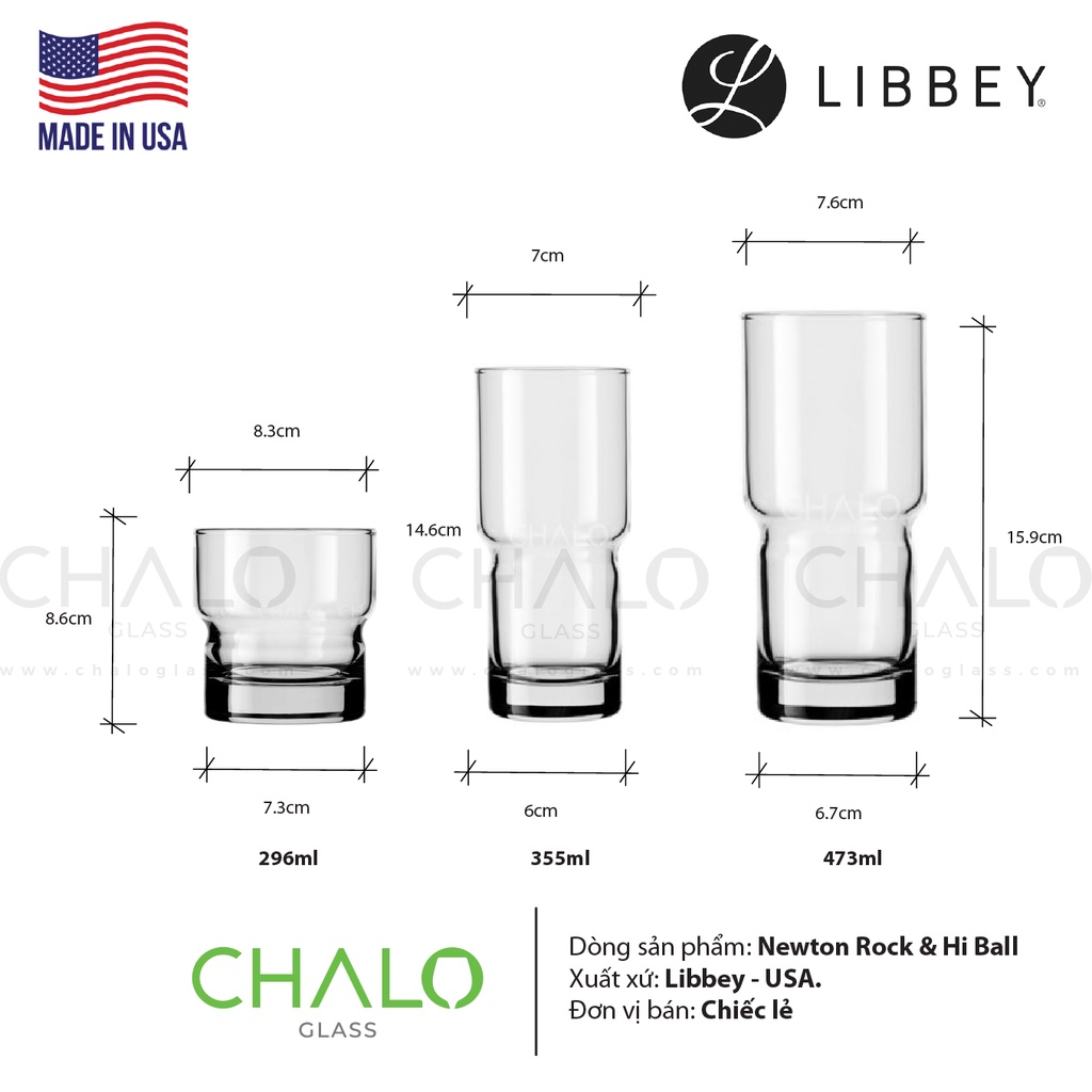 [Made in USA] Ly thủy tinh lực sĩ Libbey Newton - 296ml ~ 591ml | 12037 - 12039 - 12040 - 12041