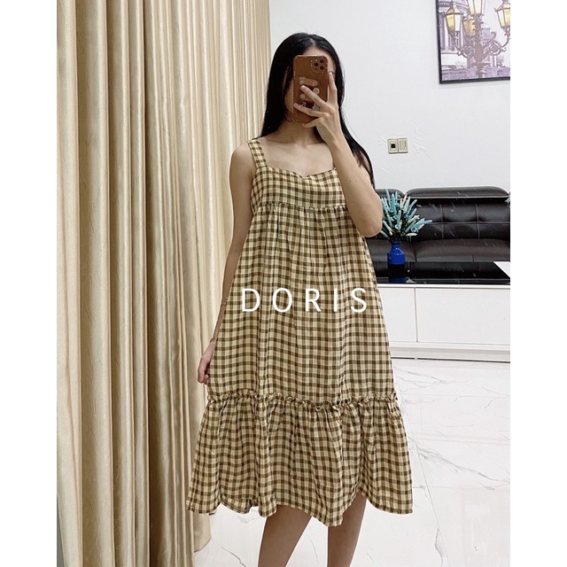 Váy Kẻ Hai Dây Đuôi Cá Chất Đũi Mềm Mặc Mùa Hè FreeSize