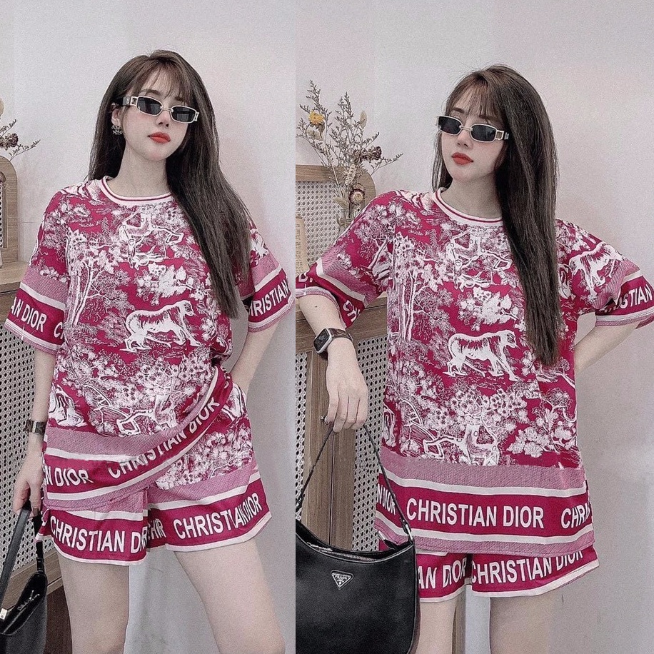 Set Bộ Đùi Form Rộng Thun Lạnh In 3D màu Hồng Tím