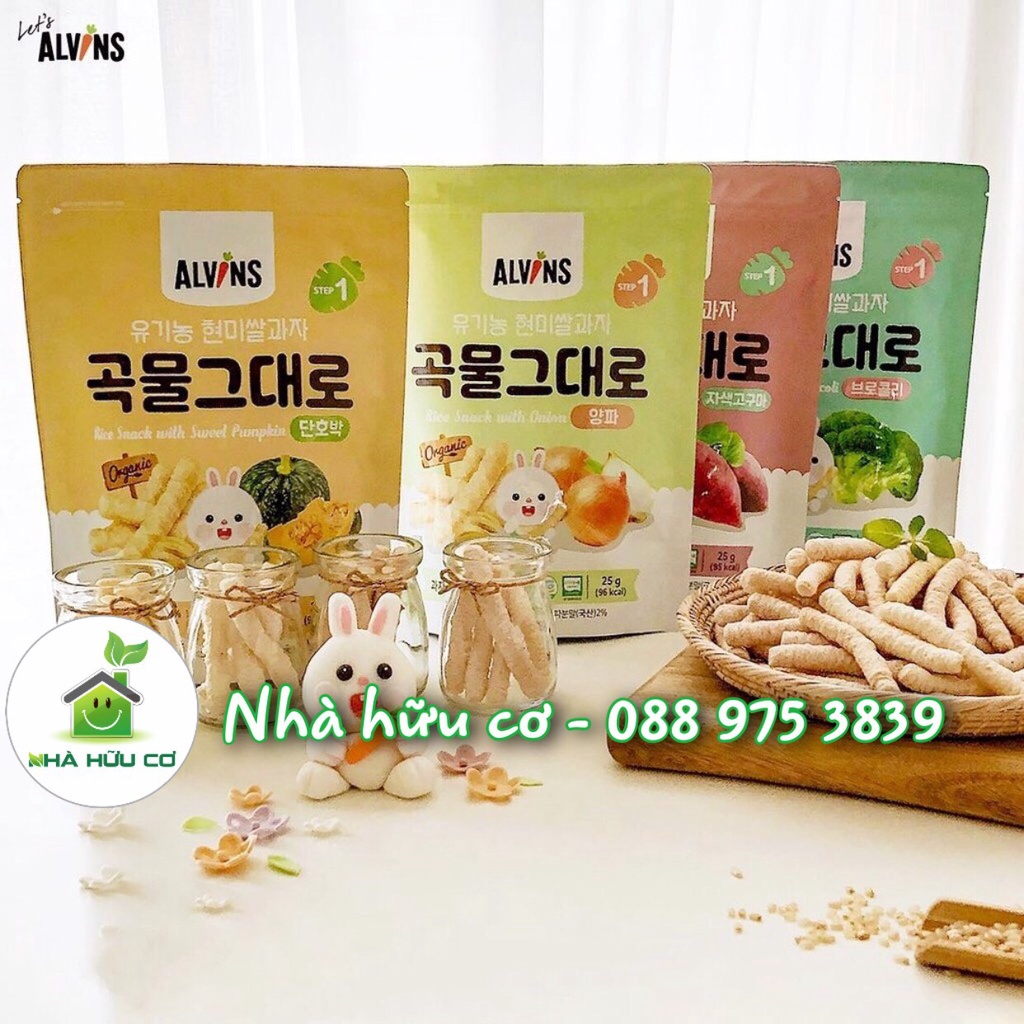 BÁNH QUE ăn dặm hữu cơ thương hiệu ALVINS/ MOM'S CHOICE cho bé từ 6m+ - Date: 1/2025 - Nhà Hữu Cơ