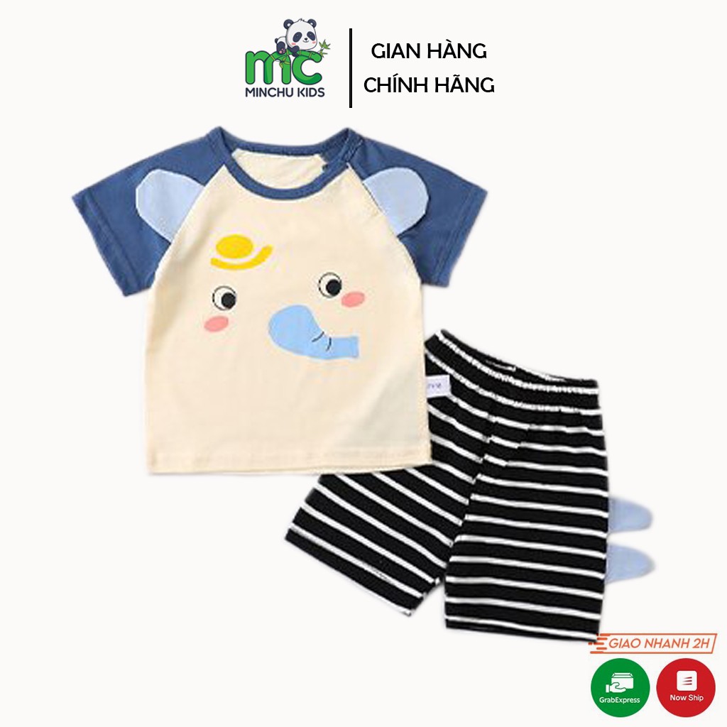 Áo bé trai Minchu áo cộc tay cho bé in hình vui nhộn chất cotton mẫu mới 2021