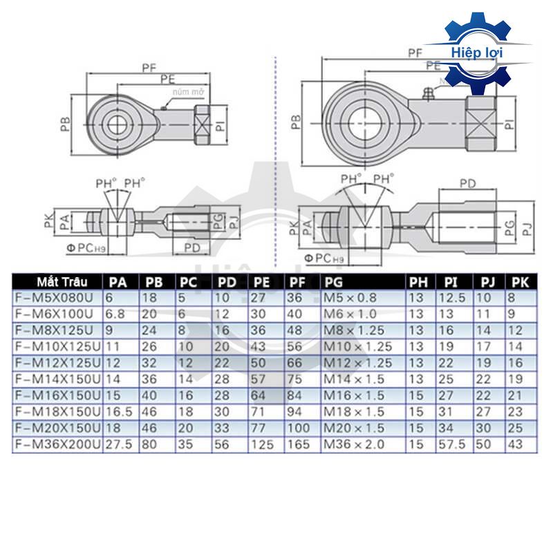 Mắt trâu xi lanh khí nén - mắt trâu gắng đầu ben hơi - phụ kiện xi lanh khí nén