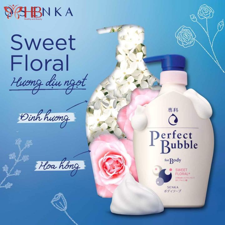 Sữa tắm dưỡng ẩm hương hoa tươi mát Senka Perfect Bubble for Body Floral Plus 500ml