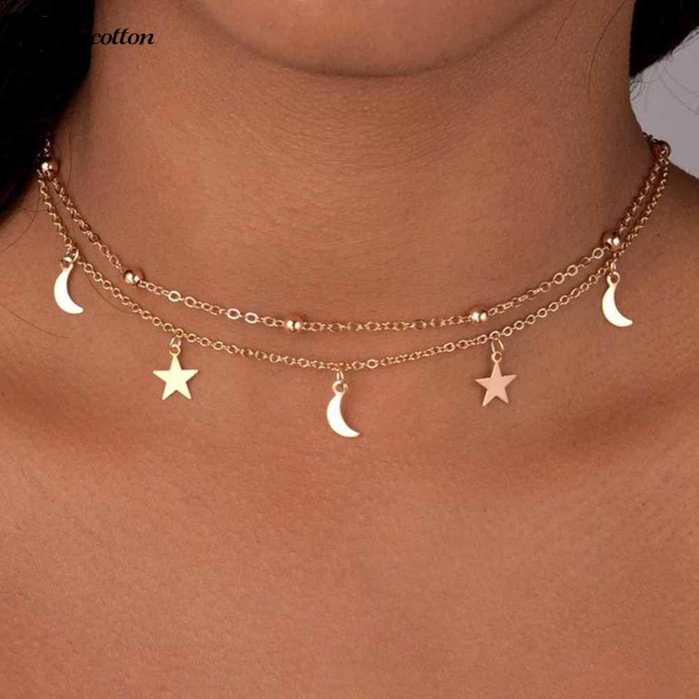 Double Layer Moon Star Necklace Party