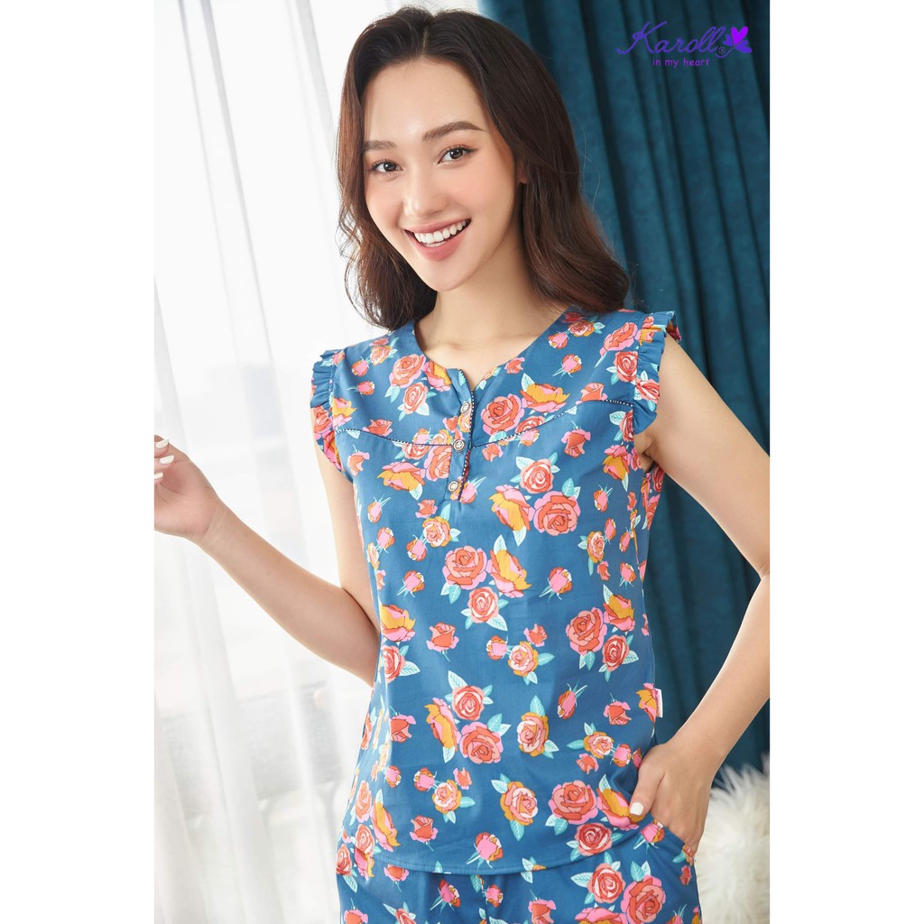Đồ bộ mặc nhà nữ - Mẫu quần lửng áo sát nách mát mẻ Karoll NH21.147