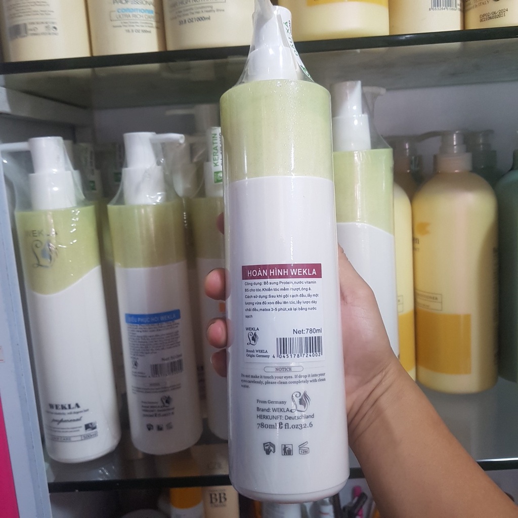 Bộ sản phẩm dầu gội, xả, siêu phục hổi, keratin, kem dưỡng tóc Wekla