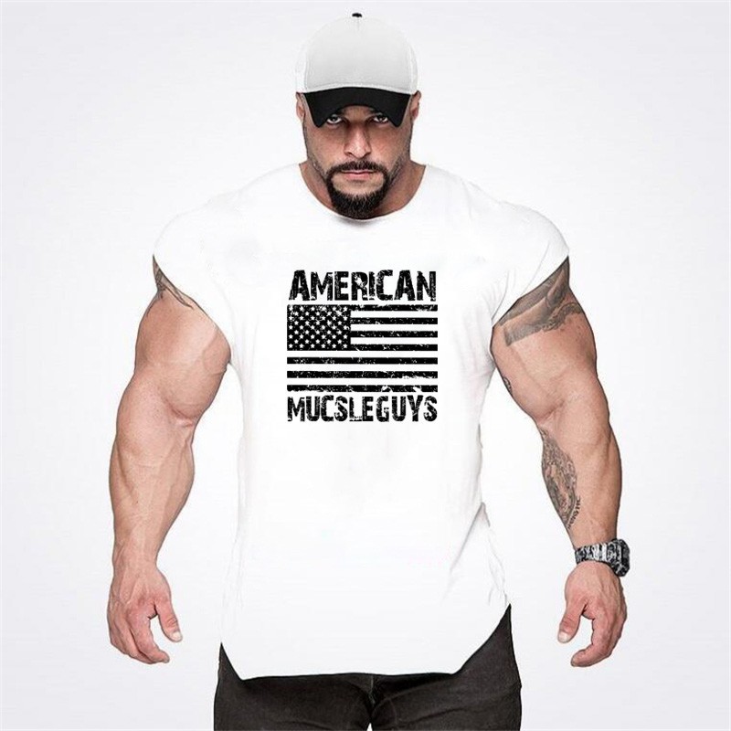 Short Sleeves Mens Clothing Gym Usa American Flag Graphic Top Tee Workout Tshirt