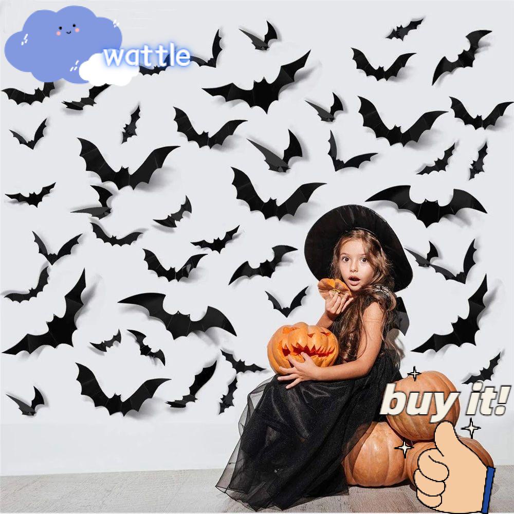 Set 72 Miếng Dán Tường PVC Màu Đen Trang Trí Halloween DIY