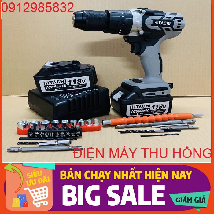 Máy khoan pin Hitachi 118V 💪 Mô tơ 775 💪- 3 Chức năng KÈM 3 MŨI [CAM KẾT CHÍNH HÃNG]